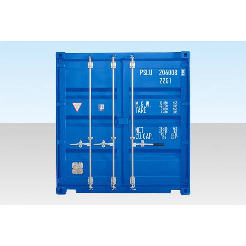 CONTENTOR DE AUTOSERVIÇO DE 20 PÉS COM PISO EM BAMBU – AZUL (RAL 5010)